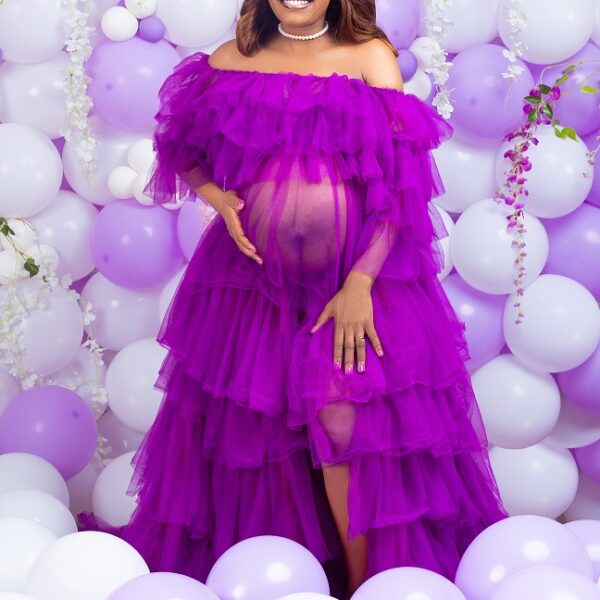 Close-up maternity portrait in Nairobi – glamorous gown and styling